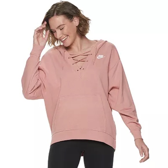 Nike Tops - Nike Sportswear Lace Up Vneck Hoodie Pullover Loose Relaxed Oversized Fit XXL